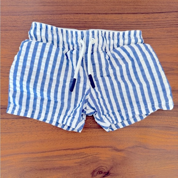 Cat & Jack 12 month Baby Boy Swim Trunks Striped Blue and White Swim Shorts - Picture 1 of 6